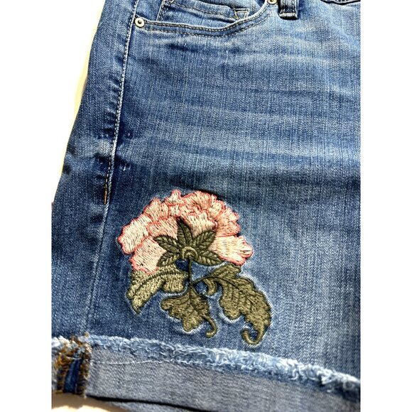 Coastal Retro Style Vintage America Blues Denim Shorts Size 2 Embroidered Flower - Picture 3 of 9